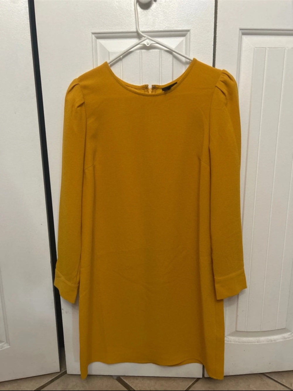Women's Yellow Shift Dress - Classic Long Sleeve